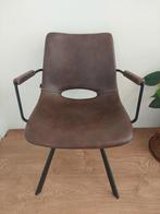 3x leren eetkamerstoelen Goossens industrieel zwart bruin, Huis en Inrichting, Ophalen, Gebruikt, Bruin, Leer