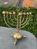Antieke bronzen kandelaar - negenarmige Hanukkah-menora, Ophalen, Koper of Brons
