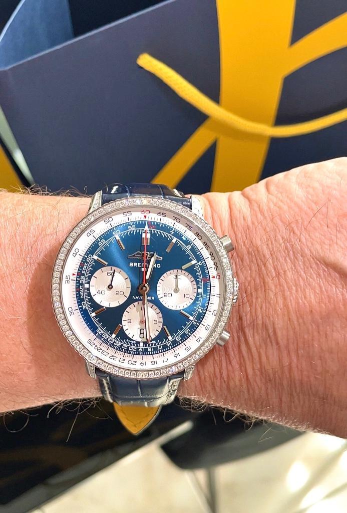Breitling Navitimer 41mm Blauw/Diamant Nieuw 2025, Sieraden, Tassen en Uiterlijk, Horloges | Heren, Nieuw, Polshorloge, Breitling