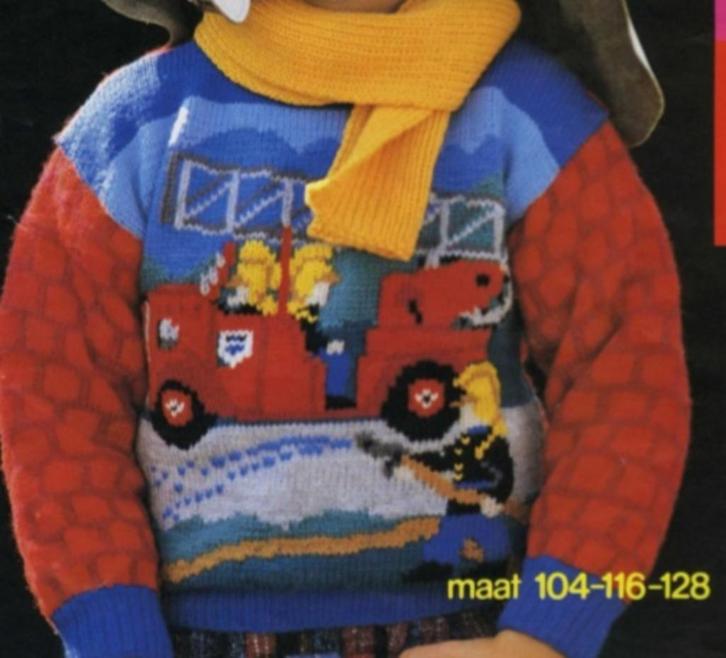 Brandweerauto trui breipatroon, Hobby en Vrije tijd, Breien en Haken, Zo goed als nieuw, Breien, Patroon of Boek, Ophalen of Verzenden