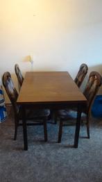 eettafel uitschuifbaar eiken met 4 stoelen, Ophalen, Gebruikt, Eikenhout, 50 tot 100 cm