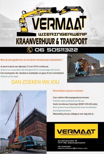 Vacature mobiele torenkraan machinist  beschikbaar voor biedingen