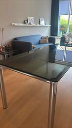 Glazen eetkamertafel, Huis en Inrichting, Tafels | Eettafels, Ophalen, 100 tot 150 cm, Zo goed als nieuw, Metaal