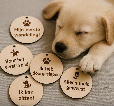 Houten Puppy Mijlpaalkaarten – Set van 6, Dieren en Toebehoren, Honden-accessoires, Zo goed als nieuw, Ophalen of Verzenden