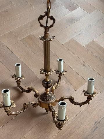 Goudkleurige kroonluchter, antieke messing hanglamp, lamp beschikbaar voor biedingen