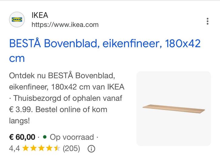 IKEA Besta Plank - Eikenfineer, Huis en Inrichting, Tafelonderdelen, Gebruikt, Tafelblad, 100 tot 150 cm, Minder dan 50 cm, Rechthoekig