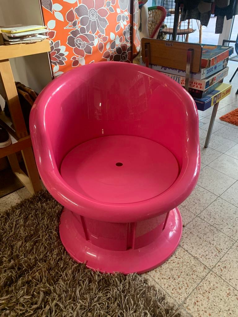 Vintage roze kuipstoel met opbergruimte uniek, Huis en Inrichting, Stoelen, Ophalen, Kunststof, Gebruikt, Overige kleuren