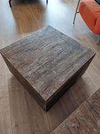 Vierkante teak salontafels bewerkt met houtskool (set van 3), Huis en Inrichting, Ophalen, Gebruikt, 50 tot 100 cm, 50 tot 100 cm