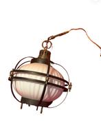 Mid-Century Opaline Glazen Hanglamp met Metalen Kooi, Ophalen of Verzenden, Zo goed als nieuw, V, Minder dan 50 cm