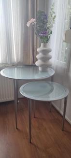 2 ronde bijzettafels met glas en aluminium, Minder dan 55 cm, Rond, Glas, Ophalen