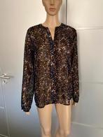 J241 NED maat L=42/44 blouse top zwart blauw beige goud, Blauw, Maat 42/44 (L), Ophalen of Verzenden, Zo goed als nieuw