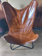 Vintage leren vlinderstoel, Huis en Inrichting, Stoelen, Gebruikt, Bruin, Vintage, Ophalen of Verzenden