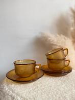 3 VINTAGE kop & schotels ARCOROC SIERRA Amberkleur glas, Ophalen of Verzenden