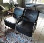Te koop: zwart leren fauteuils, Ophalen, 75 tot 100 cm, Leer, 50 tot 75 cm