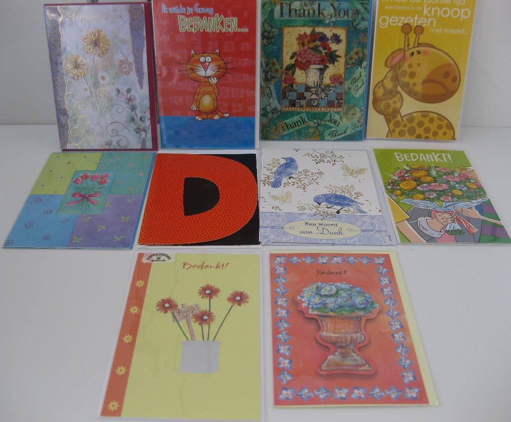 Wenskaarten Bedankt/Bedankkaarten  10 stuks dubbele kaarten, Diversen, Ophalen of Verzenden, Nieuw