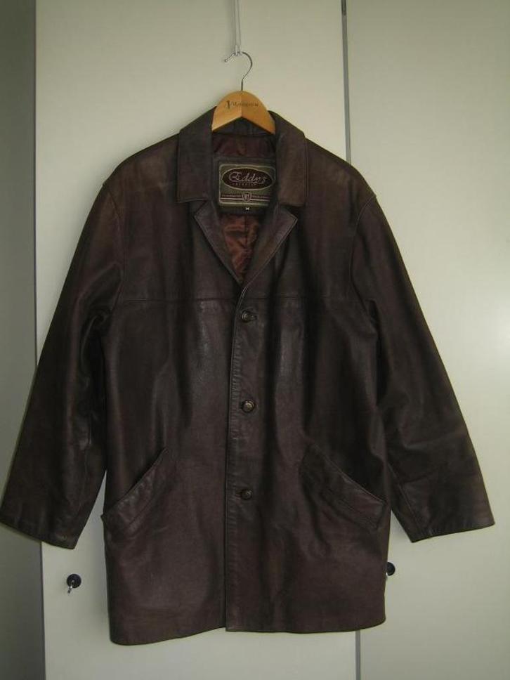 Mooie nubuck leren jas - donkerbruin- met revers- maat m, Kleding | Heren, Jassen | Winter, Zo goed als nieuw, Maat 48/50 (M)