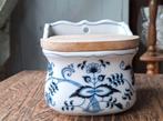 Antieke zoutpot Blue Danube met houten deksel., Antiek en Kunst, Ophalen of Verzenden