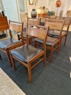 Set 6 Deens design eetkamerstoelen teak/zwart 70s, Ophalen, ., Zwart, Vintage