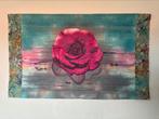 Artquilt wandkleed  textiel “Roos” 132x80, Ophalen of Verzenden