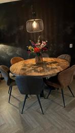 Eethoek mango ronde tafel 150cm met 6 stoelen, Ophalen, Zo goed als nieuw, Rond, 100 tot 150 cm