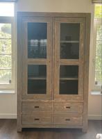 Teakhouten vitrinekast “steigerhout look”, Huis en Inrichting, Kasten | Vitrinekasten, Ophalen, 100 tot 150 cm, Teakhout, Zo goed als nieuw