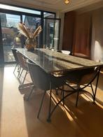 Grote eettafel met natuursteen blad 250x110cm, Ophalen, Overige materialen, Gebruikt, 100 tot 150 cm