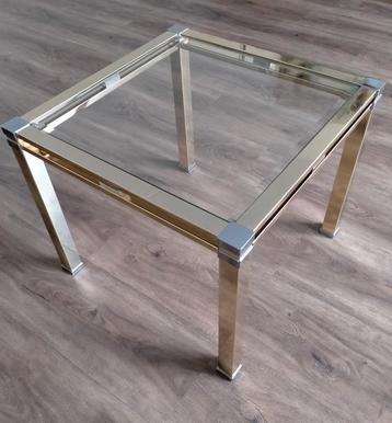 Bijzettafel goudkleurig met geslepen glasplaat 59x59 en 48 h