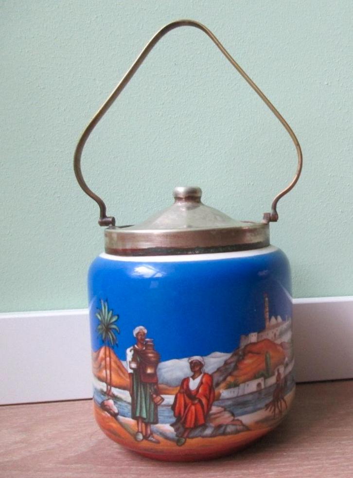 Antieke Engelse Koektrommel Porselein Palm Oosters Tafereel, Antiek en Kunst, Antiek | Porselein, Ophalen of Verzenden