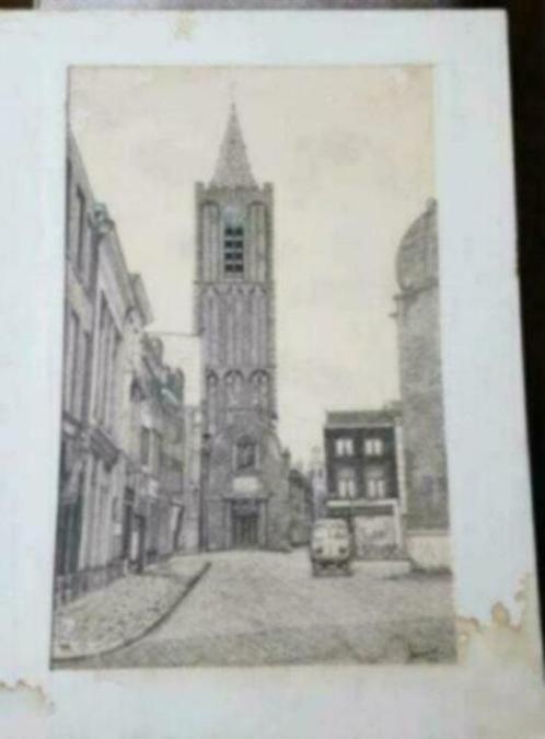 tekening 2 Grote of Sint-Janskerk J. v. d Most Schiedam 1963, Antiek en Kunst, Kunst | Tekeningen en Foto's, Ophalen