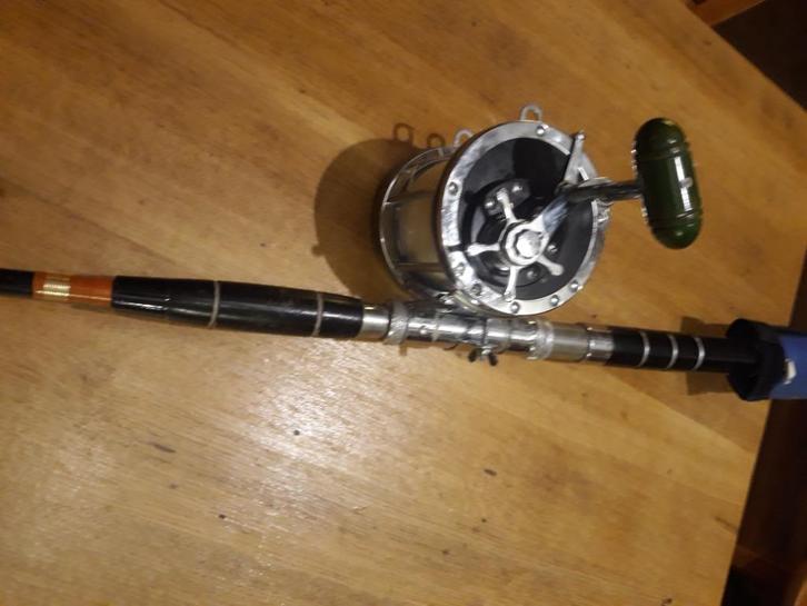 Reel met zeehengel., Watersport en Boten, Hengelsport | Zeevissen, Gebruikt, Molen, Ophalen