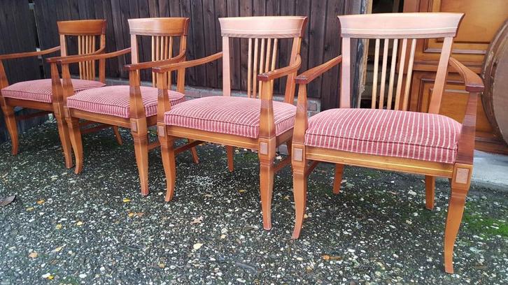 4 Schuitema Jugendstil eetkamer armstoelen kersenhout, Huis en Inrichting, Stoelen, Bruin, Ophalen