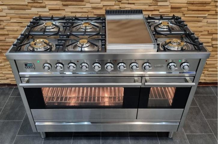 🔥Luxe Fornuis Boretti 120cm rvs 7 pits Frytop 2 ovens, Witgoed en Apparatuur, Fornuizen, Zo goed als nieuw, Vrijstaand, Gas, 5 kookzones of meer