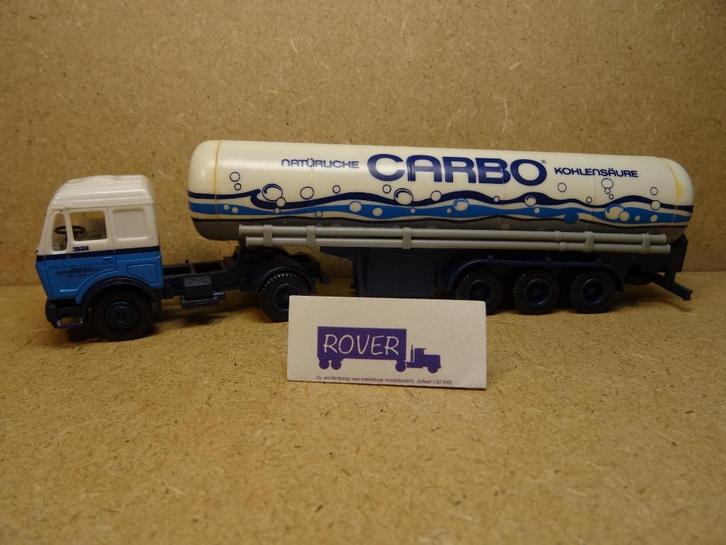 HERPA 1:87, MERCEDES SK + Tank-Oplegger "CARBO", Zie Foto`s, Hobby en Vrije tijd, Modelauto's | 1:87, Zo goed als nieuw, Bus of Vrachtwagen