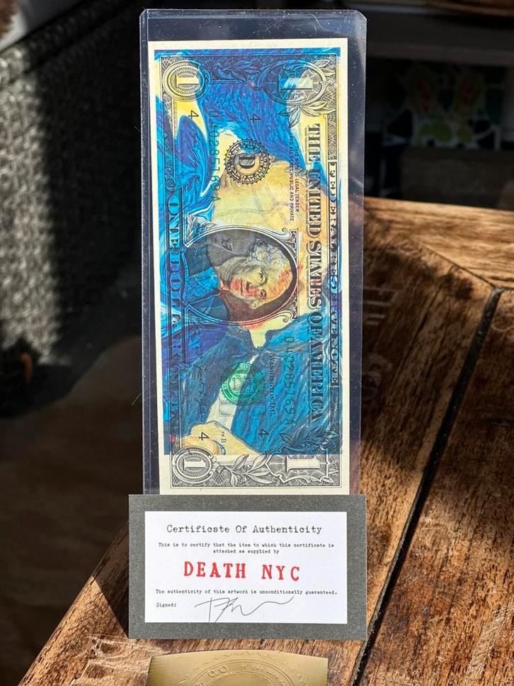 DEATH NYC van Gogh Pop Art 1 dollar biljet $, Antiek en Kunst, Kunst | Litho's en Zeefdrukken, Verzenden