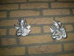 Twee zilver-gespoten oude engeltjes van vroeger., Ophalen of Verzenden