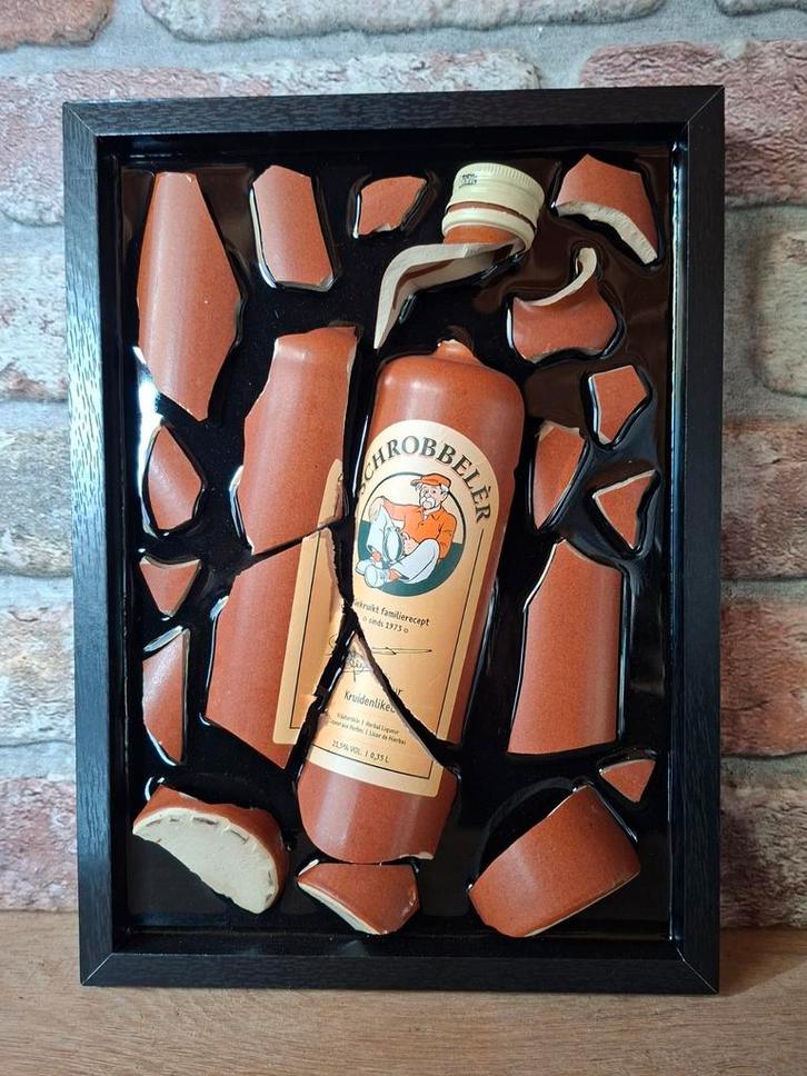 Schrobbelèr fles verwerkt in een lijst met Epoxy, Antiek en Kunst, Kunst | Schilderijen | Modern, Ophalen of Verzenden