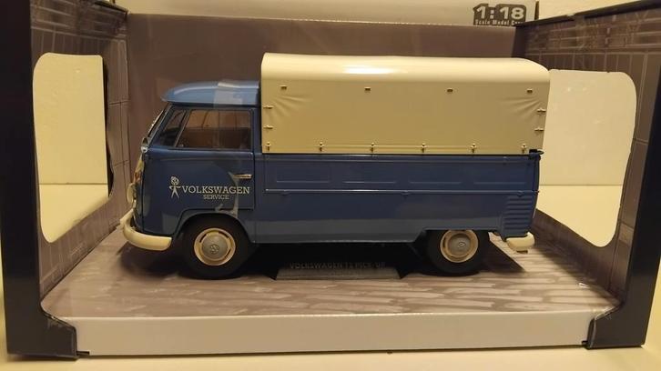 Volkswagen T1 pick up met huif blauw Solido metal 1:18 KRD, Hobby en Vrije tijd, Modelauto's | 1:18, Zo goed als nieuw, Auto, Solido