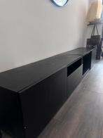 Zwart laag dressoir, Ophalen, Kunststof, 100 tot 150 cm, Zo goed als nieuw