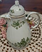 Mooie brocante theepot, groene roos, goud, Hollóhaza Hungary, Ophalen of Verzenden