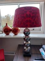 Zilveren schemerlampen met rood/roze lampenkappen, Overige vormen, Schemerlamp klassiek, Rood, Zo goed als nieuw