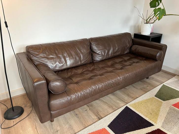 Leren bank - Bruin (100 x 225), Huis en Inrichting, Banken | Bankstellen, Zo goed als nieuw, Rechte bank, Driepersoons, 200 tot 250 cm