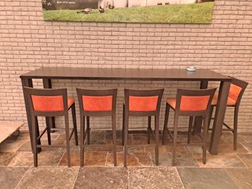Massief Houten Bartafel 260 cm met 5 Barkrukken  beschikbaar voor biedingen