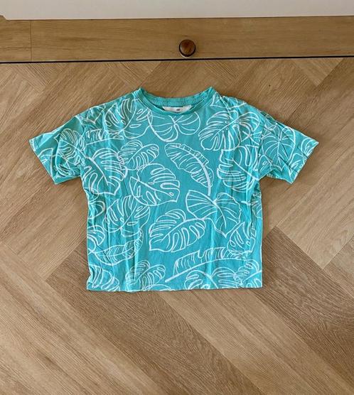 Mintgroen shirt / top met bladeren, H&M, maat 110 / 116, Kinderen en Baby's, Kinderkleding | Maat 110, Zo goed als nieuw, Jongen