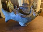 Antieke bronzen visvormige pot uit Zuidoost-Azië- (Artifact), Ophalen of Verzenden, Brons