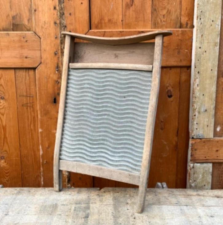 Wasbord hout met metaal zink antiek brocante decoratie, Antiek en Kunst, Curiosa en Brocante, Ophalen of Verzenden