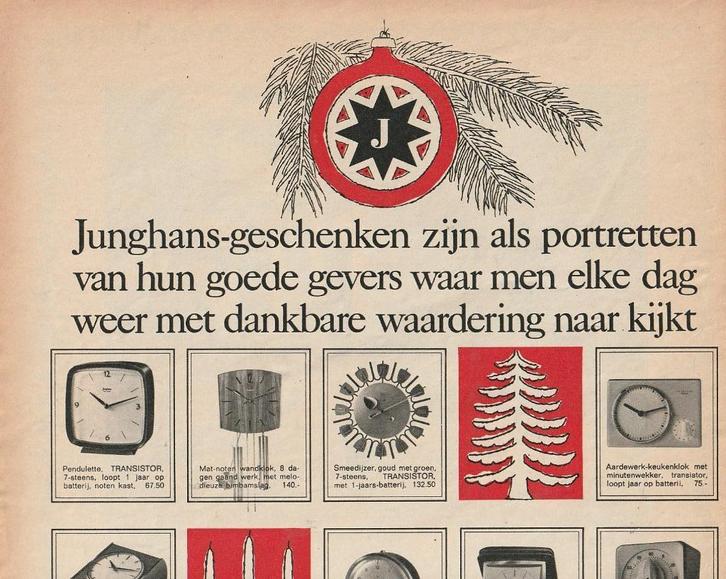 retro reclame 1962 Junghans cadeau's wekkers horloges, Verzamelen, Retro, Overige typen, Verzenden