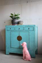 Chinese Blauwe Kast Uniek Kleurrijk Dressoir Vintage Style, 100 tot 150 cm, Uniek Kleurrijk Werelds Stoer Bohemian Vintage Style Oosters