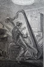 Originele gravure de muziekinstrument maker met harp 1818, Antiek en Kunst, Verzenden