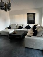 XL hoekbank met lounge kleur vanillie suede stof, Ophalen, Zo goed als nieuw, Stof