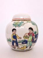 Vintage gemberpot kinderen vogels eenden porselein gekleurd, Ophalen